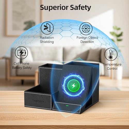 Premium PU Leather Wireless Charging Station & Desk Organizer for i Phones – Fast, Stylish Charging Dock with Integrated Pen Holder – Ideal Gift for Men and Essential Office Accessory in Elegant Black – Boost Productivity & Organize Your Workspace