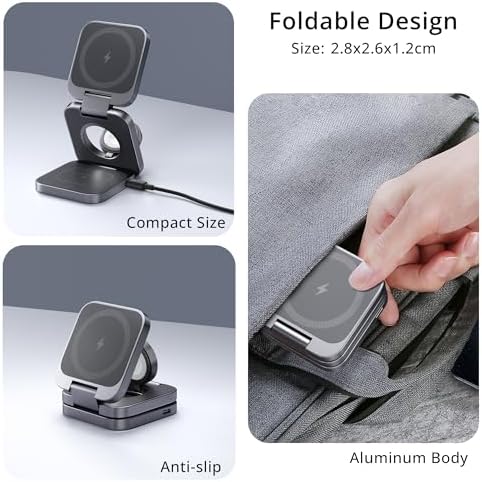LULULOOK 3-in-1 Magnetic Wireless Charging Station – 15 W Fast Charger for i Phone 16/15/14 Series, 5 W Apple Watch Dock, and Air Pods Compatible with USB-C Cable – Sleek Aluminum Design for Enhanced Efficiency and Universal Device Compatibility