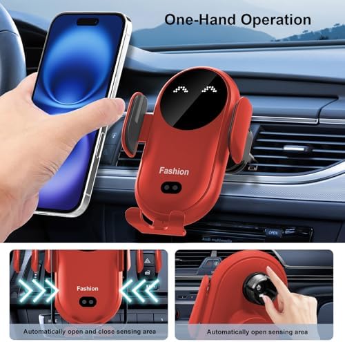 Enhanced Wireless Car Charger Mount with Automatic Clamping – MAX 15 W Qi Fast Charging for i Phone 16/15/14/13/12 Pro/Pro Max, Samsung S22/S21/S20/Note 20 – Effortless One-Handed Operation, Air Vent Installation, Stylish Blue Design for Seamless Driving Experience