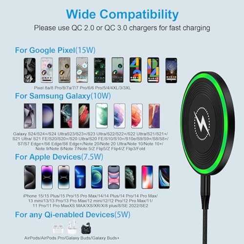 Ultra-Fast 15 W Wireless Charging Pad Duo for Samsung Galaxy S25/S24/S23, Z Fold6/Z Flip6, Google Pixel 9/8/7 a & i Phone 16/15 – Dual Pack Fast Charger for Home & Office with Enhanced Safety Features and Sleek Design