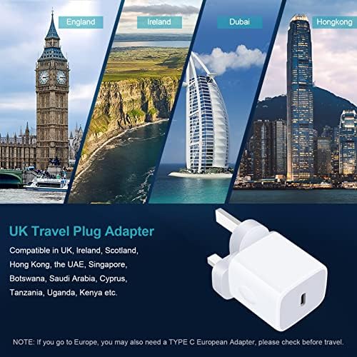 Universal Travel Adapter Kit: 20 W Fast Charging USB-C Converter for US to UK – Dual Port Compatibility for i Phone 16-11 Pro Max, Samsung Galaxy S24, Google Pixel – Lightweight and Compact Travel Essential for Effortless Power on the Go