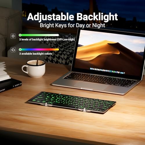 Experience Ultimate Portability with the i Clever BK05 Backlit Foldable Keyboard – Wireless Bluetooth Multi-Device Companion for i Pad, Tablet, Laptop, and Smartphone – Rechargeable, Lightweight Design for Effortless Travel and Enhanced Productivity