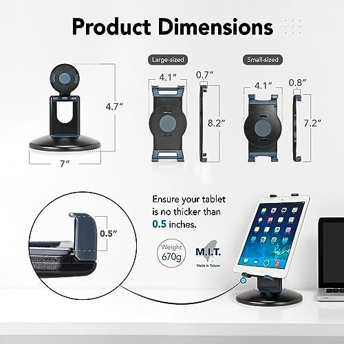 Versatile EHO 360° Rotating Tablet Stand – Universal Clamp Holder for i Pad, Microsoft Surface & More (6″-13″) – Optimal Stability for Retail Kiosks & Business Presentations – Sleek White Design for Enhanced Engagement and Space Optimization