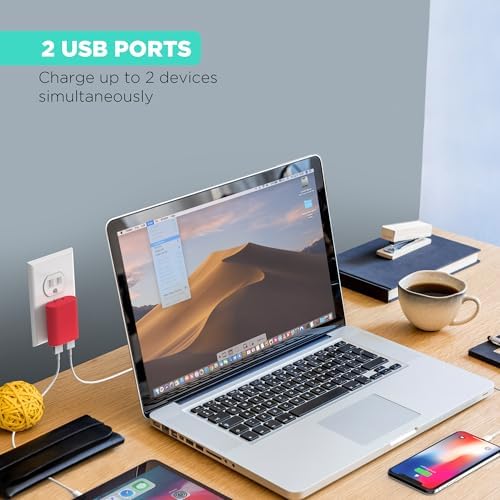 i Home 2-Port USB Wall Charger – Compact Dual Port AC Adapter for Rapid Device Charging – Flat Design for Travel & Home Use – Enhanced Compatibility with Smartphones & Tablets – Safe, High-Speed Charging Solution