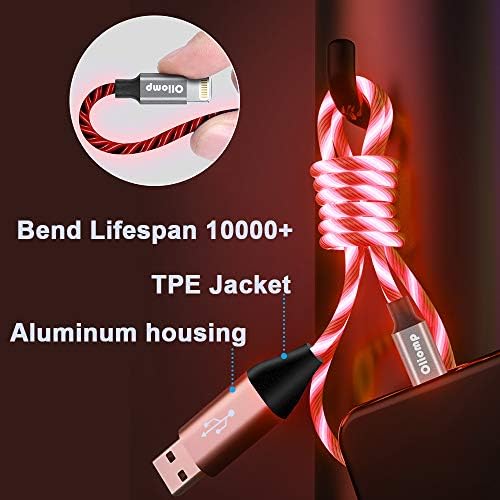 Illuminate Your Charging Experience: MFi Certified 6 ft LED Light Up Lightning Cable for i Phone 14/13/12/11/11 Pro/Max/XS/XR/X/6/7/8 – Fast Charging & High-Speed Data Sync in Vibrant Purple – Optimal Durability & Enhanced Compatibility for Effortless Connectivity
