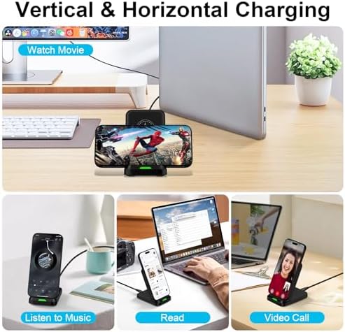 Samsung S25 Plus Fast Wireless Charging Stand – 15 W Qi Charger for Galaxy S25 Ultra/S25/S24/S23/S22 & Google Pixel 9/8 Pro – Sleek Desk Charging Station with QC 3.0 Adapter – Enhanced Speed and Versatility for Android Devices