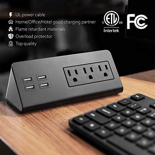 Revolutionize Your Workspace with Edge Mount Power Strip – 3 AC Outlets & 4 Fast Charging USB Ports, 1250 Joules Surge Protection for Home Office, Dormitory, or Nightstand – Sleek Design for Maximum Space Efficiency and Device Compatibility