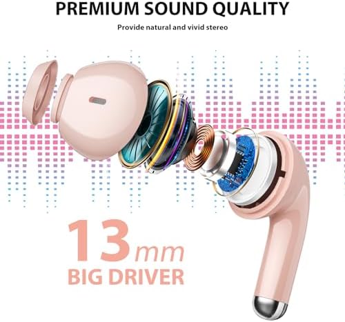 Stylish Pink Wireless Earbuds with Advanced Touch Control – Bluetooth 5.3 Compatibility for Samsung S25/S24 Ultra/S23 FE/S22+/S21 & i Phone 16/15 Pro Max/14 Plus/Pixel 9 XL – Ergonomic Comfort for Extended Listening and Clear Calls
