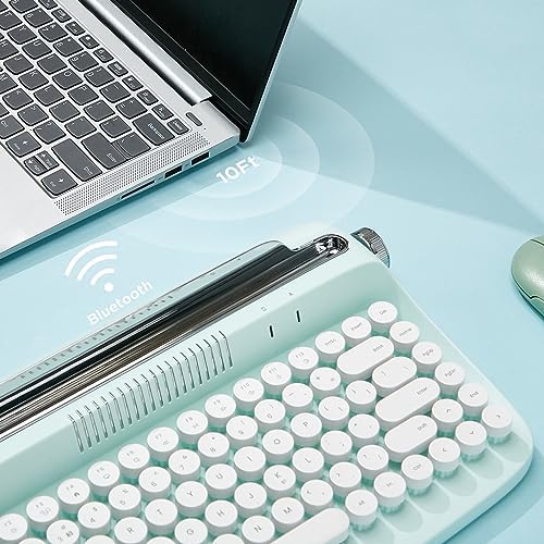 YUNZII ACTTO B303 Wireless Typewriter Keyboard – Adorable Sweet Mint Retro Design with Bluetooth Connectivity for Seamless Multi-Device Typing – Integrated Stand for Tablets, Phones, PCs – Perfect for Windows, Mac, Android Users – Elevate Your Workspace with Vintage Charm and Enhanced Typing Speed