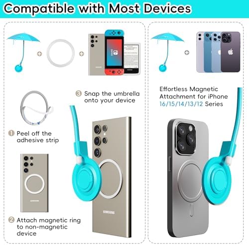 Portable Black Magnetic Phone Umbrella with Adjustable 360° Shade, Foldable Sun Protection & Built-in Ring Holder – i Phone 12-16 Compatible and More Devices, Magnetic Sticker for Quick Setup and Enhanced Functionality