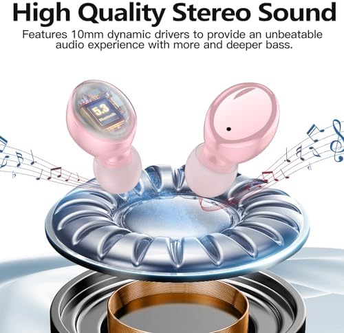 Kurdene Bluetooth 5.3 Wireless Earbuds – Featherweight Sports Earphones Delivering Rich Deep Bass and Crystal-Clear Call Clarity – Chic Light Blue In-Ear Headphones for Ultimate Comfort During Workouts and Daily Activities