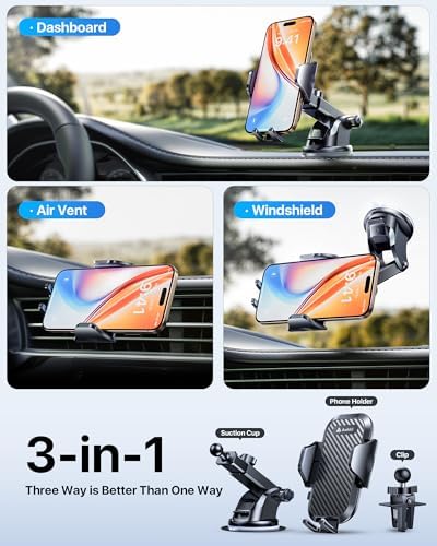 andobil Military-Grade Car Phone Holder Mount – Bumpy Road Resilient Dashboard & Windshield Universal Phone Holder for i Phone 16 Pro Max, 15, 14, 13 & Samsung Devices – Enhanced Stability, 360-Degree Rotation, and Easy Access to Navigation and Calls