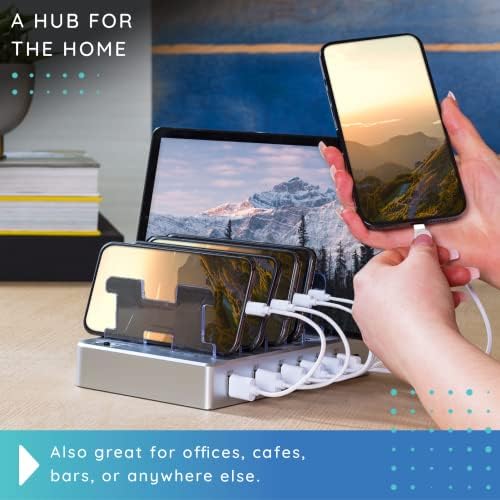 Sleek Silver 6-Port USB Charging Hub – Ultimate Rapid Power Station for Smartphones, Tablets & Electronics – Perfect Multi-Device Charger for Home and Office Efficiency