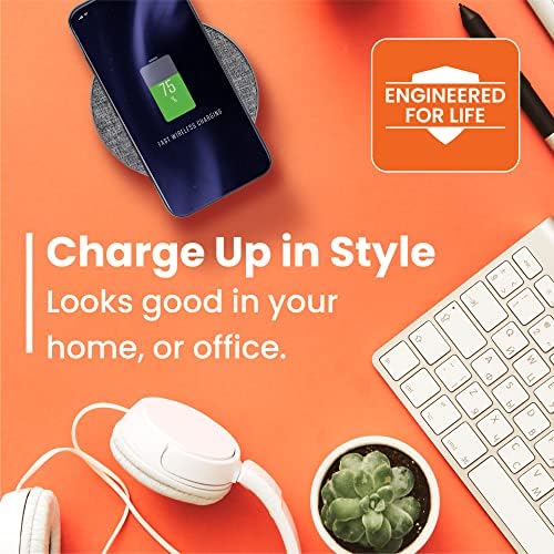 Ventev 10 W Qi Wireless Charging Pad – Ultra-Fast Charging for i Phone 16/16 Pro Max, i Phone 15/15 Pro Max, Air Pods, Samsung Galaxy & Note 20 | Qi Certified with 5 ft USB A to USB C Cable & Fast Wall Charger | Sleek Gray Design for Home, Office & Travel