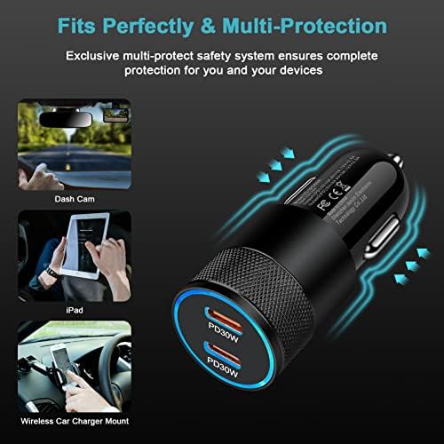 Ultra-Fast 25 W Type C Charger & 60 W USB-C Car Adapter with 6 FT Durable Cable – Superior Compatibility for Smartphones & Tablets, Drive Efficiently with Reliable Power Solutions