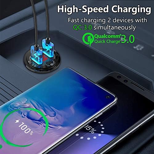 Premium 12 V USB Outlet Dual Quick Charge 3.0 Pack – Waterproof Aluminum Charger with LED Voltmeter & Power Switch for Marine, Motorcycle, Truck, Golf Cart, RV, and Car – Ultimate Charging Solution for Active Lifestyles