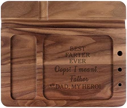 Personalized Wooden Charging Docking Station for Dads – Elegant Nightstand Organizer with Fast-Charging Capability, Multi-Compartment Design for Smartphones, Smartwatches, Keys & Wallets – Ideal Custom Father’s Day Gift or Birthday Surprise, Durable Home Essential