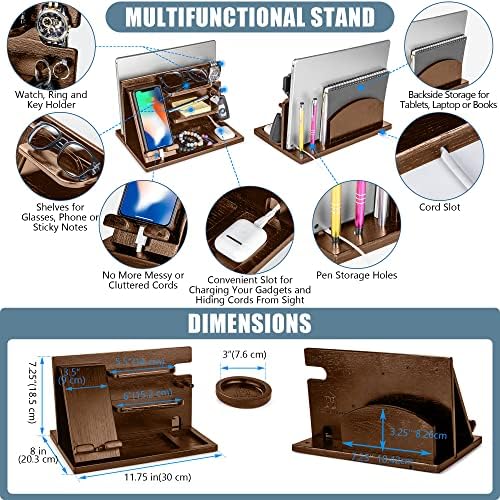 Black Wood Phone Docking Station with Drawer, Compatible with Apple Watch – Wood Charging Station Organizer Stand, Bedside Nightstand Organizer for Men, Holds, Tablet, Glasses, Keys, EDC – Enhanced Compatibility and Speed