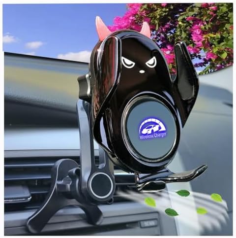 Innovative Auto-Clamping Wireless Charging Car Phone Holder with Rotatable Vent Clip – Stylish Cute Demon Design for i Phone, Samsung Galaxy & Android Devices – Ultimate Compatibility and Fast Charging Solution for Modern Drivers
