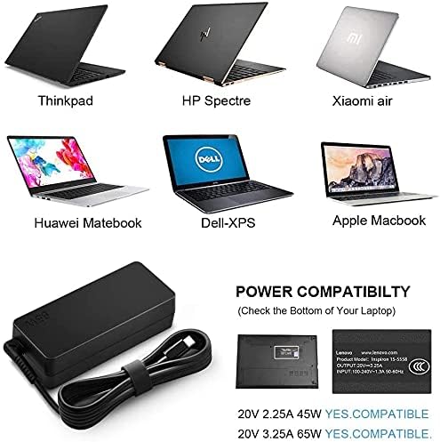 Universal 65 W USB-C Laptop Charger – Fast Charging Power Adapter Compatible with Lenovo, Dell, HP, Acer, Asus, Samsung, Google Chromebooks – Versatile Power Supply for All Your Devices