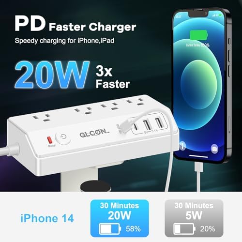 Ultimate 8-Outlet Power Strip Tower with 15 FT Extension Cord | Compact Surge Protector with 4 USB Ports & 20 W USB-C Fast Charging | Space-Saving Desk Organizer for Office & Home | Enhanced Compatibility for All Devices