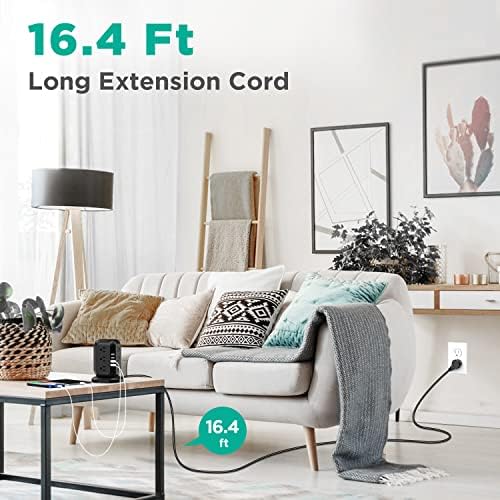 Ultimate Power Strip Tower with USB Ports – Ai Joy 12 AC Outlet Surge Protector and 4 USB Charging Station with 10 Ft Extension Cord, Overload Protection for Home, Office, and Dorm Use – Space-Saving Design for Enhanced Device Compatibility and Fast Charging