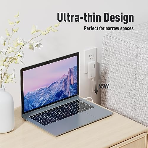 Ultra-Compact 65 W USB-C Charger with Dual Ports – Travel-Friendly Foldable Design for Rapid Device Charging, Enhanced Power Delivery 3.0 & Ga N Technology, Compatible with Mac Book, i Pad Pro, i Phone 13/13 Pro, Galaxy Book, and More – Perfect for On-the-Go Professionals and Tech Lovers