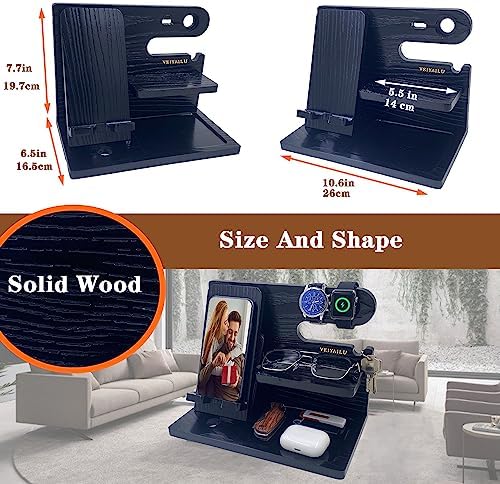 Gifts for Dad Men Mom Women from Daughter Son Birthday Gifts Nightstand Organizer Mens Wood Phone Docking Station (Black) – Enhanced Compatibility and Speed