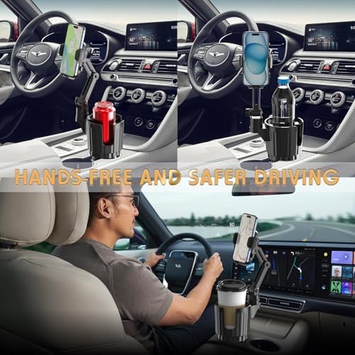 Universal Car Phone Holder and Cup Holder Expander – 2 in 1 Adjustable Mount with 360° Rotation for Safe Hands-Free Navigation – Compatible with All Smartphone Models – Effortless Installation and Durable Design for Enhanced Driving Comfort