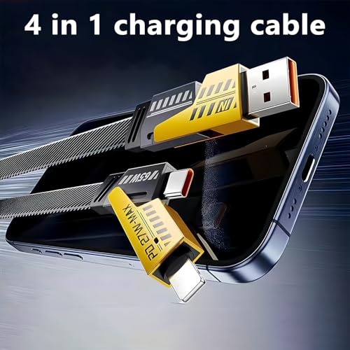 Ultimate 4-in-1 Fast Charging Cable Set – 6.65 Ft Braided Multi-Device Charger for USB C, USB A & Lightning – 65 W High-Speed Data Transfer with Enhanced Durability for i Phone, i Pad & More