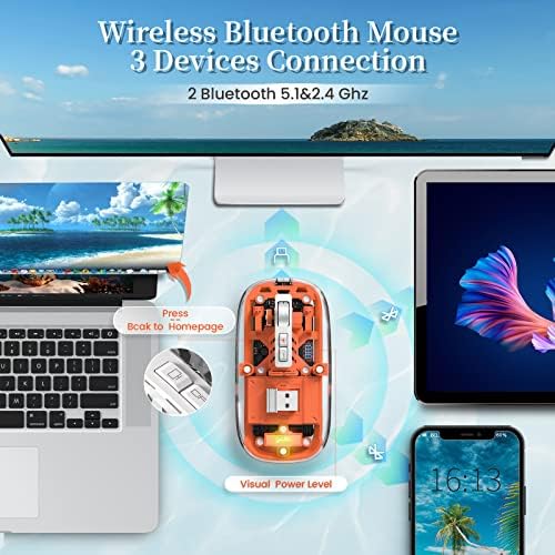 Sleek A.JAZZ Wireless Bluetooth 5.1 & 2.4 G Mini Mouse – Lightweight, Rechargeable, and Silent for Ultimate Focus in Office, PC, Mac, and i Pad Use – Stylish Transparent Design with Nano USB-C Receiver for Enhanced Compatibility and Performance