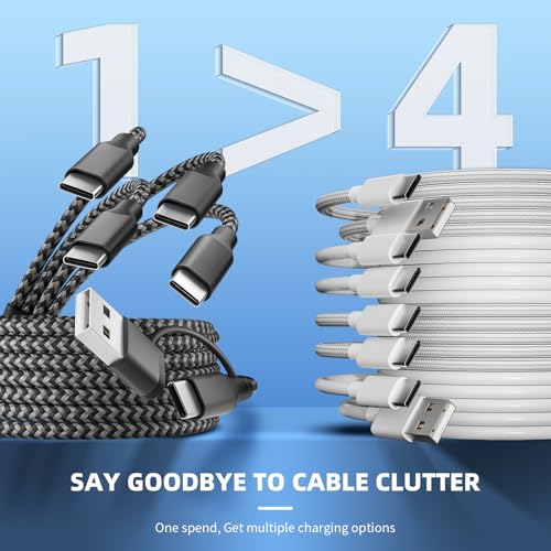 Ultra-Fast 240 W 4-in-1 USB C Charging Cable with Breathing Light Indicator – Multi-Device Compatibility for i Phone, i Pad, Samsung Galaxy, and Mac Book – 5 Ft Durable Cord in Stylish Purple for Efficient Data Sync and Enhanced Charging Performance