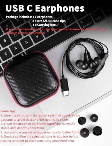 TITACUTE USB C Wired Earbuds: Premium Noise-Canceling Headphones with Bass Stereo Sound for Samsung S23 FE, S22, S21, A53, A54, and i Phone 15 Pro Max – Magnetic In-Ear Design with Microphone and Volume Control for Enhanced Audio Experience Across Devices