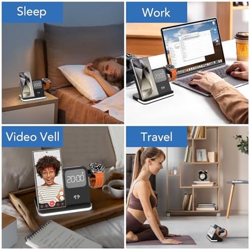 Revolutionize Your Charging Routine with the 4 in 1 Wireless Charging Station Featuring Integrated Alarm Clock – Fast, Reliable Charging for Galaxy Watch 7/Ultra/FE/6 Pro, Galaxy S25/Ultra/S25+/S24/S23/Note 20/Z Flip 7/6/5 Fold 6 & Galaxy Buds 3/2/Pro – Space-Saving Design for Multiple Devices, Enhanced Compatibility & Speed