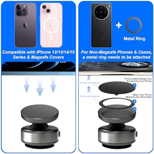Revolutionary 360-Degree Adjustable Vacuum Magnetic Phone Holder for Vehicles – Effortless Hands-Free Operation with Superior Stability and Enhanced Compatibility for i Phone 16/15/14/13/12 and More – Ideal Car Accessory for Navigation and Streaming