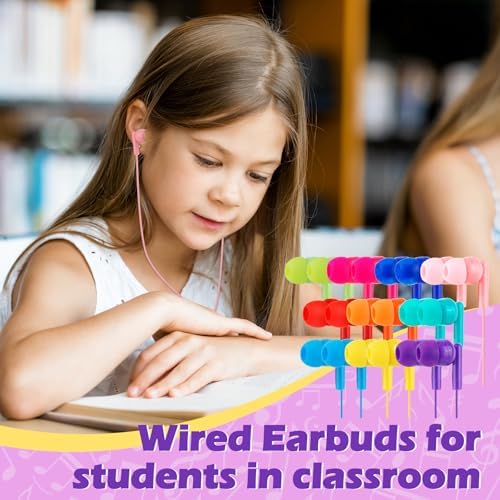 Vibrant 60-Pack Kids Earbuds – Durable Wired Earphones for Classroom Learning – Lightweight 3.5 mm Student Headphones Compatible with PCs, Chromebooks & Laptops – Colorful Design to Engage Young Minds – Ideal for Daily Educational Use