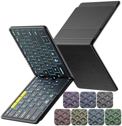 Samsers Foldable Bluetooth Keyboard KF08 – Ultimate Portable Wireless Keyboard with PU Leather Cover for i OS, Android, Windows, and Mac – Ideal Travel Companion for Laptops, Tablets, and Smartphones – Enhanced Comfort and Durability for On-the-Go Professionals