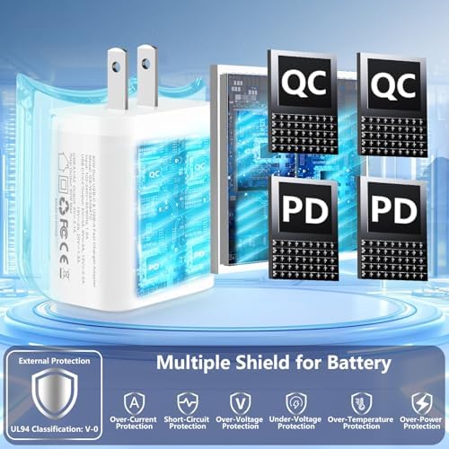 Linocell 2-Pack 60 W 4-Port USB C Charger Block – High-Speed Dual PD & QC Wall Adapter for i Phone 16-11 & Galaxy S25-S24 – Versatile Fast Charging Solution with USB-A Compatibility for Travel and Home Use