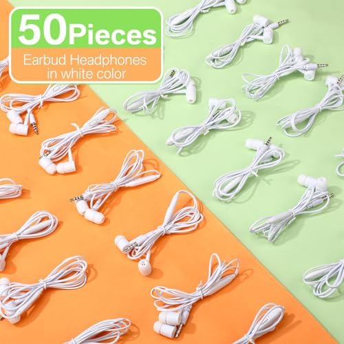 Xinnun 50-Pack Vibrant Multicolor Wired Earbud Headphones with Built-in Mic – Optimal Audio Solution for Students and Professionals, Perfect for Classrooms, Travel, and Leisure – Universal 3.5 mm Compatibility, Lightweight and Durable Design for Everyday Listening