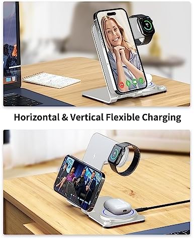 Premium Aluminum Alloy 3-in-1 Wireless Charging Station for i Phone, Apple Watch & Air Pods – Ultra-Fast Power Delivery for i Phone 15 to 11 (Pro, Pro Max), XS, XR – Sleek Minimalist Design for Effortless Clutter-Free Charging Experience