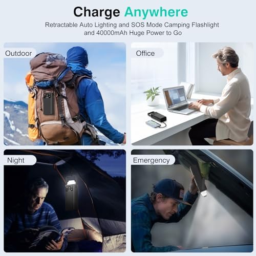 Massive 40,000 m Ah Multi-Device Power Bank with Integrated Cables – Advanced PD 22.5 W Fast Charge Portable Charger with Smart LED Display and Retractable Emergency Light for Ultimate Travel Convenience – Compatible with i Phone 16 Series, Samsung Galaxy S24 to S20, Google Pixel, and More – Charge Up to 6 Devices Simultaneously with Cutting-Edge Safety Features and Intelligent Power Management Solutions for On-the-Go Efficiency