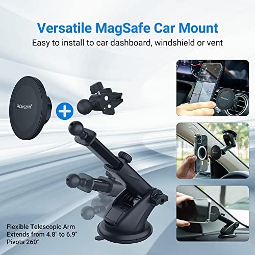 Magnetic Phone Holder for Cars – PROfezzion Suction Cup & Vent Clip Combo for i Phone 16/15/14/13 Pro Max & All Smartphones – Seamless Mag Safe Compatibility & Durable Aluminum Design – Enhanced Grip for Safe Navigation and Hands-Free Calls
