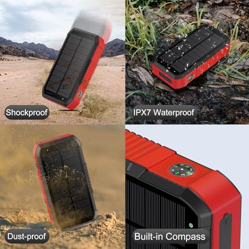 Ultimate Solar Power Bank 66800 m Ah with Hand Crank & 4 Charging Cables – 22.5 W Fast Charge for Camping, Emergency Preparedness, and Outdoor Adventures – Equipped with SOS Strobe Light, Strong Flashlight, and Compass – Rugged & Reliable Portable Charger for All USB Devices