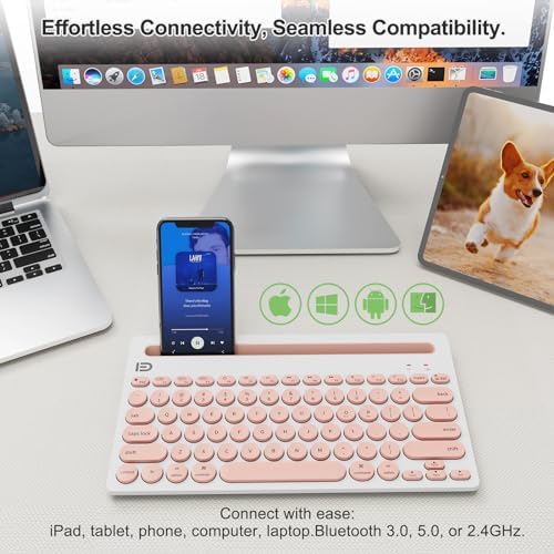 SADES Retro Wireless Bluetooth Keyboard for Mac, i Pad, i Phone, PC & Android – Multi-Device Connectivity & Portable Design with Vintage Round Keycaps – Perfect for Effortless Typing on the Go in Chic Pink