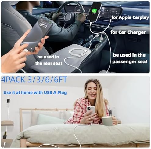 Car Carplay Cable for iPhone 16 15 Pro/Pro Max/Plus,3/3/6/6FT USB A to USB C Fast Charging Cord for iPhone 16 15 Charger,USBC Car Charger for Apple 16 15/iPad Pro-Dark Blue – Enhanced Compatibility and Speed