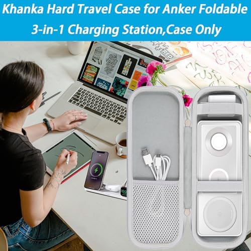Khanka Premium Hard Travel Case for Anker 3-in-1 Wireless Charger – Shockproof, Portable Storage Solution with Custom Fit – Sleek White Design for Enhanced Protection and Style – Ideal for Travel and Everyday Use