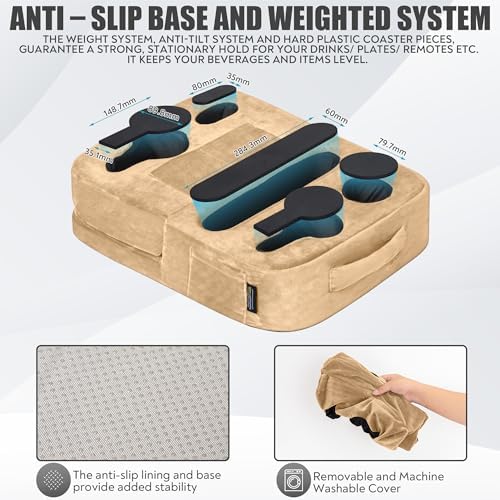 Leopard Print Couch Cup Holder Tray Pillow – Versatile Bed and Sofa Caddy for Drinks, Snacks, and Devices – Portable Memory Foam Organizer for RVs and Cars – Stylish and Easy-to-Clean Accessory for Ultimate Comfort and Convenience