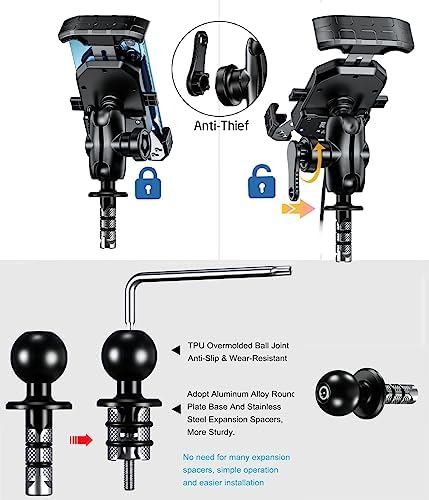 i MESTOU Wireless Phone Charger & Anti-Theft Motorcycle Mount – Fast 15 W Quick Charge with 720-Degree Rotation, USB-C 3 A Compatibility, Secure 1″ Ball Phone Holder for 4.0-7.0″ Smartphones – Innovative Handlebar Accessory for 12 V/24 V Vehicles