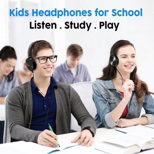 Classroom Headphones Bulk Pack – 10 On-Ear Student Headsets with Superior Stereo Sound, Comfortable Swivel Ear Pads for Engaging Learning and Online Classes – 3.5 mm Compatible for Ultimate Convenience (Black) – Perfect for Schools, Libraries, and Group Learning Activities