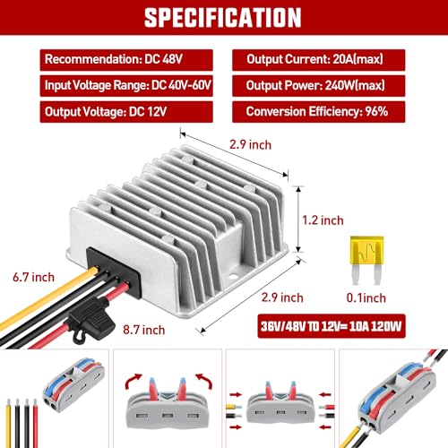 Nilight 48 V to 12 V Waterproof DC Voltage Converter – High-Efficiency 240 W Regulator for Golf Carts & Electric Scooters – Reliable Step-Down Power Supply with Overcurrent Protection and Easy Installation for Enhanced Energy Performance